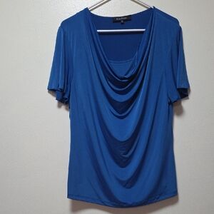 Evan Picone Women's Blue Drape Neck Top